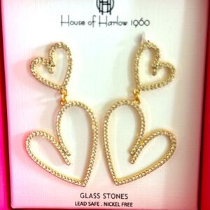 House of Harlow Double Heart Sparkle Dangle Earring